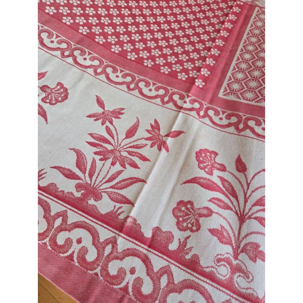 Jose Houel Paris French Jacquard Provence Red Cream Floral Tablecloth 68x68 - Picture 6 of 7